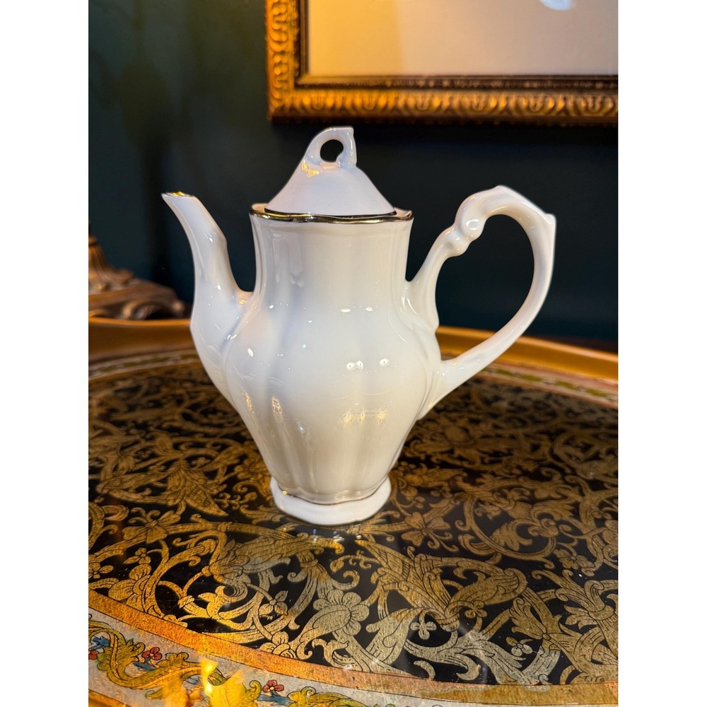 Vintage Europa Porcelain‎ Teapot: White with Gold Trim, Made in Poland